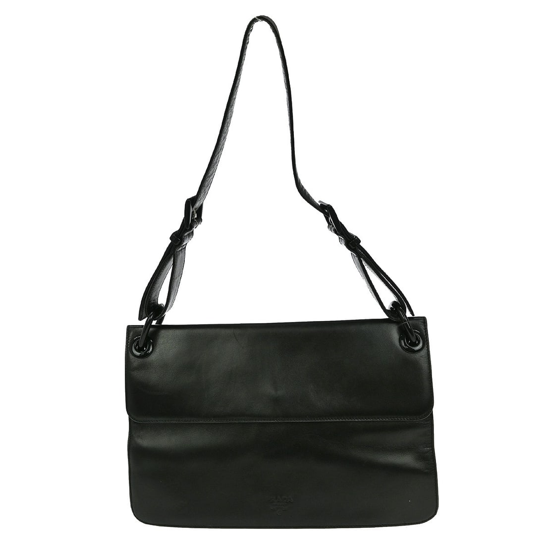 Prada Nylon Women Black Leather Shoulder Bag: Prada Nylon Women Black Leather Shoulder Bag This Prada shoulder bag features a black leather exterior with a classic logo accent, complemented by a black nylon lining. Designed with a medium size and