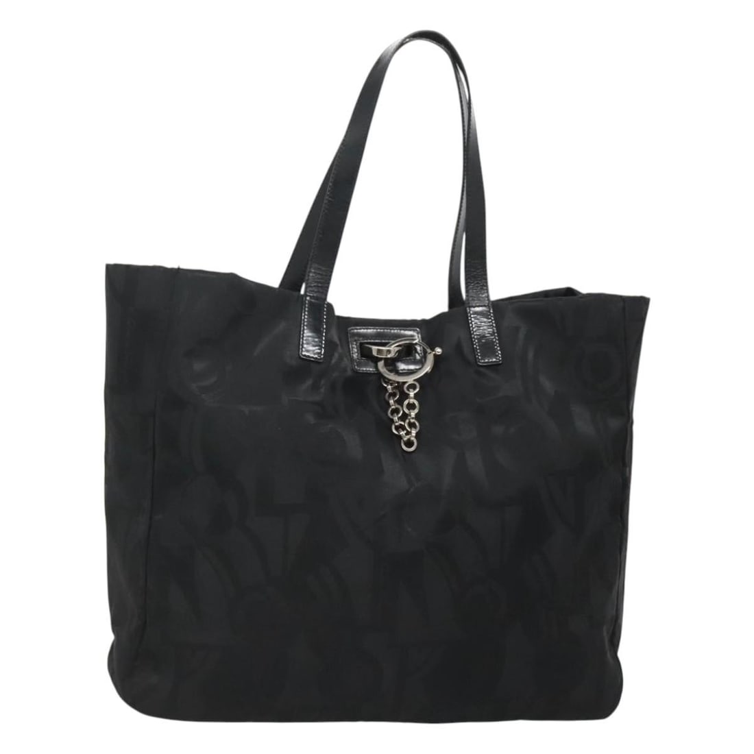 Salvatore Ferragamo black silver nylon tote bag Italy: Salvatore Ferragamo black silver nylon tote bag Italy This Salvatore Ferragamo tote bag is crafted from durable black nylon with silver-tone accents. Designed for women, it features a spacious interio