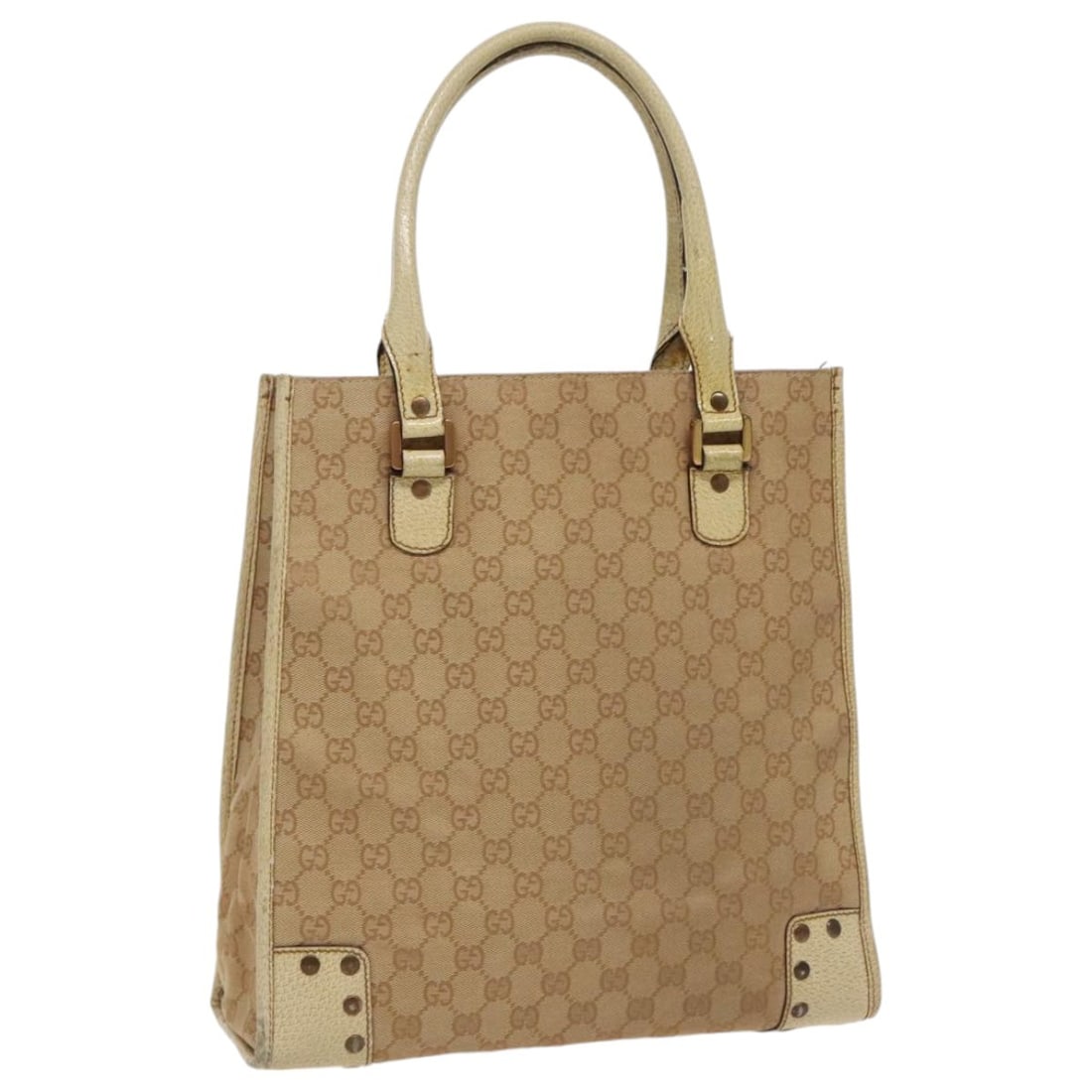 Beige Gold GG Canvas Tote Bag by Gucci 124261 Italy: Beige Gold GG Canvas Tote Bag by Gucci 124261 Italy This is a Gucci GG Canvas tote bag in beige and gold tones, designed for women. The bag is crafted from signature GG canvas and was made in Italy. I