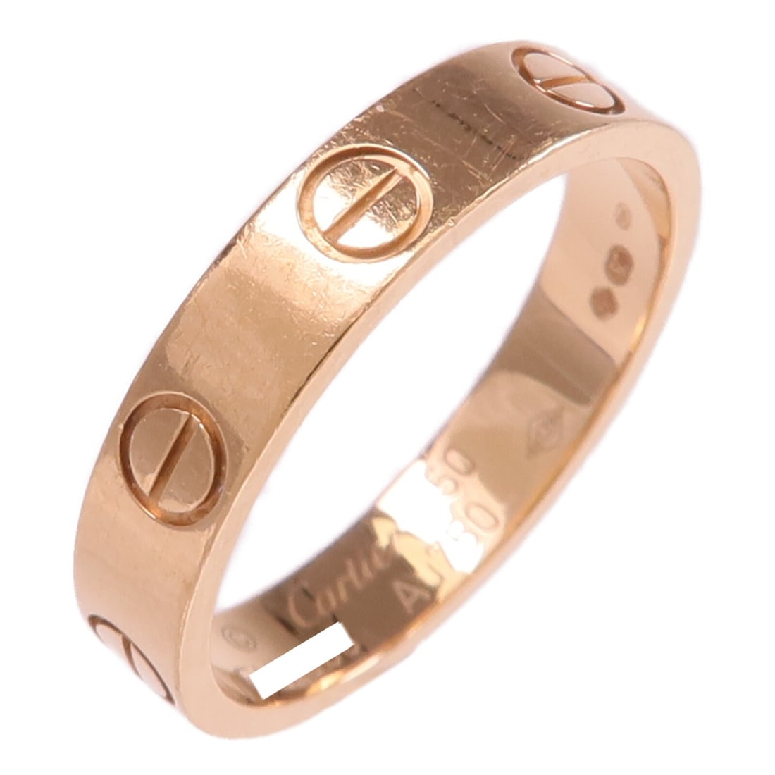 Cartier Love Mini 18K Rose Gold Ring Size 5.25: Cartier Love Mini 18K Rose Gold Ring Size 5.25 This Cartier Mini Love Ring is crafted from 18K pink gold, featuring the iconic design in a sleek and elegant style. Designed for women, the ring is size