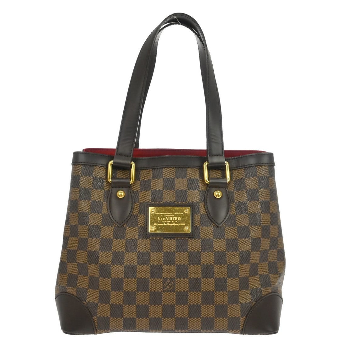 Louis Vuitton Damier Canvas Hampstead Brown Tote Bag: Louis Vuitton Damier Canvas Hampstead Brown Tote Bag The Louis Vuitton Hampstead handbag features the iconic Damier canvas in brown, designed for women. This bag shows signs of use, including scratche
