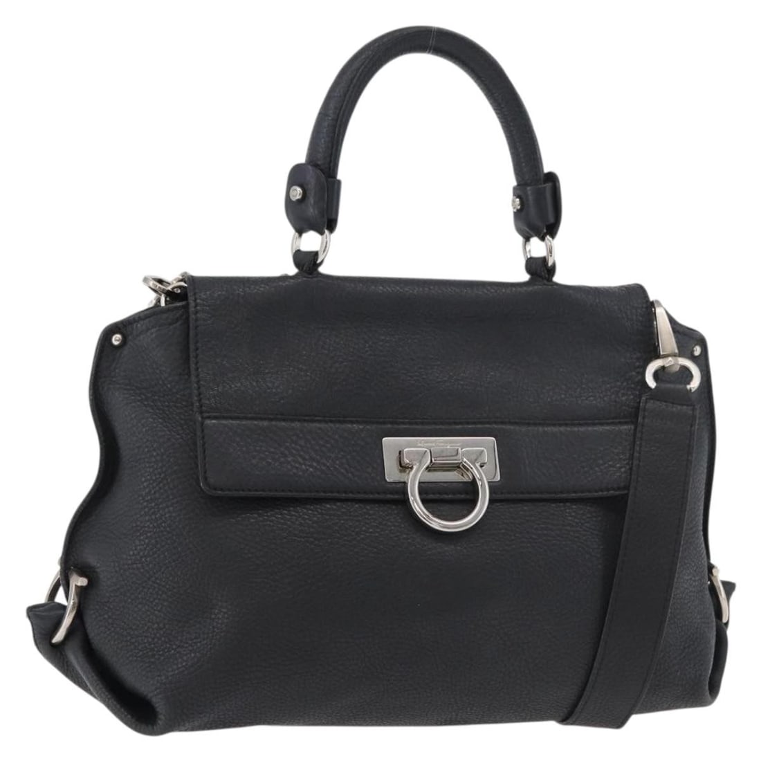 Ferragamo Sofia Gancini leather shoulder bag black silver 2way (1 of 18)