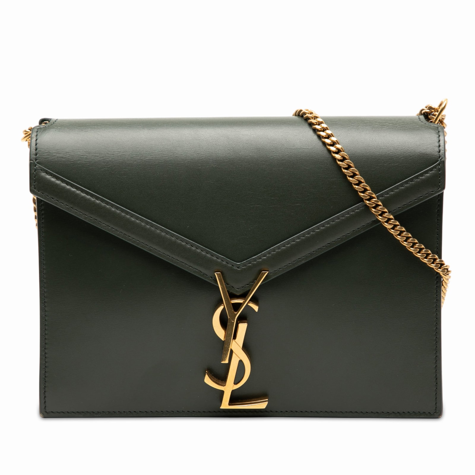 Saint Laurent Cassandra Green Leather Shoulder Bag with YSL Logo Clasp (1 of 7)