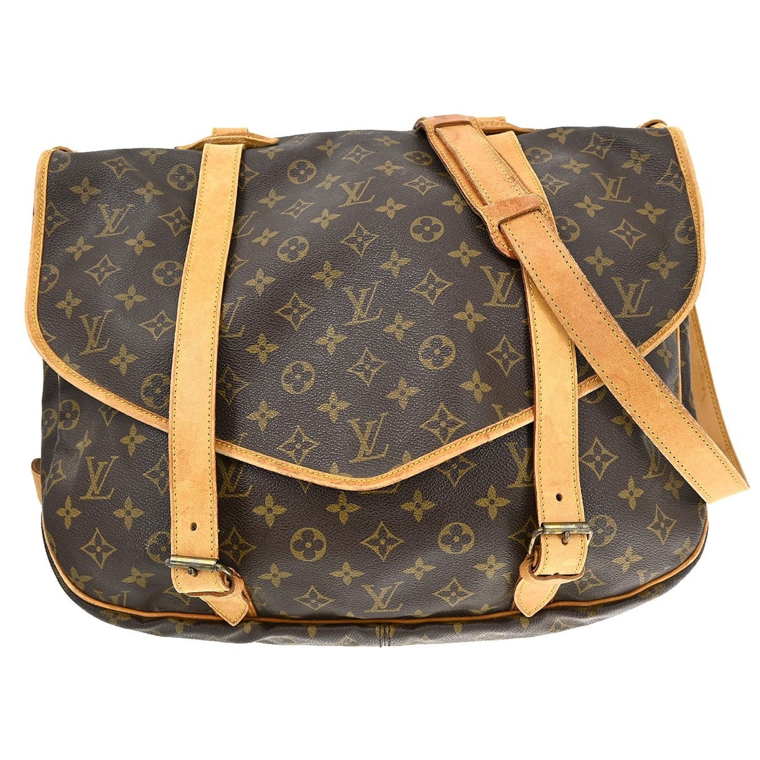 Louis Vuitton Saumur 43 Monogram Canvas Messenger Crossbody Bag: Louis Vuitton Saumur 43 Monogram Canvas Messenger Crossbody Bag This Louis Vuitton Saumur 43 messenger bag features the iconic monogram canvas leather exterior and a spacious design, making it ideal f