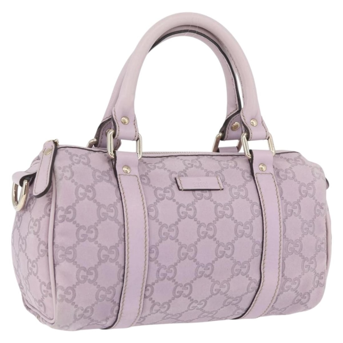 Gucci Guccissima Mini Boston Bag Leather Lavender Gold 193604: Gucci Guccissima Mini Boston Bag Leather Lavender Gold 193604 This is a GUCCI GG Canvas Guccissima Mini Boston Bag crafted from leather and GG canvas in a lavende and gold color combination. Made in I