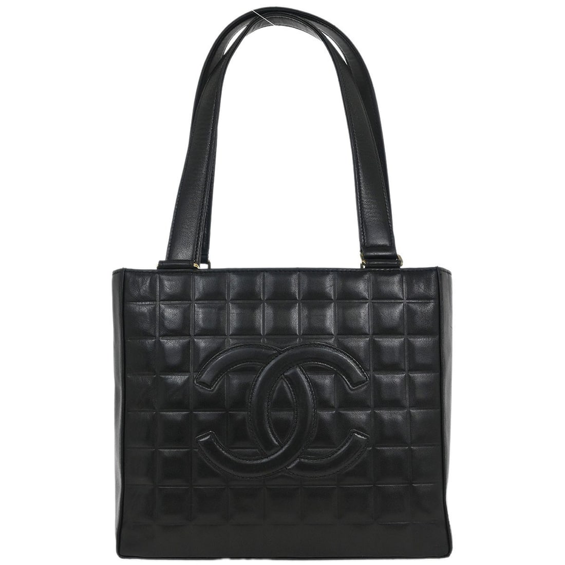 Chanel Black Lambskin Choco Bar Medium Tote Bag: Chanel Black Lambskin Choco Bar Medium Tote Bag Introducing the Chanel Black Lambskin Choco Bar Tote Bag, a stylish and versatile accessory crafted from premium black leather. This medium-sized tote f