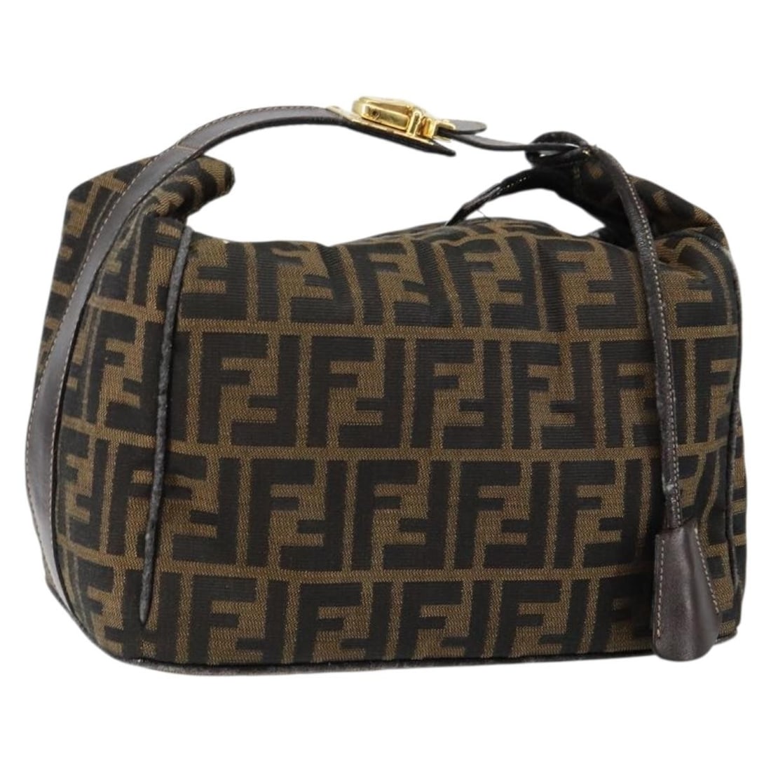 Fendi Zucca Canvas Vanity Bag Black and Brown with Key and Clochette: Fendi Zucca Canvas Vanity Bag Black and Brown with Key and Clochette This FENDI Zucca Canvas vanity hand bag features the iconic black and brown Zucca pattern. Designed for women, it is crafted from d