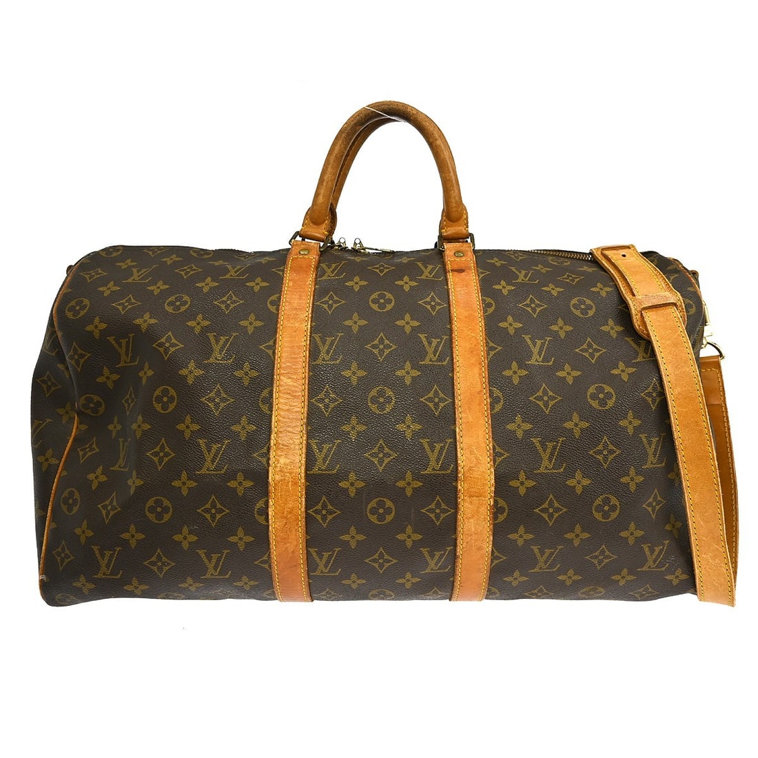 Louis Vuitton Keepall Bandouliere 50 Monogram Canvas Large Travel Bag: Louis Vuitton Keepall Bandouliere 50 Monogram Canvas Large Travel Bag This Louis Vuitton Keepall Bandouliere 50 handbag features the iconic monogram canvas exterior with beige leather double handles a