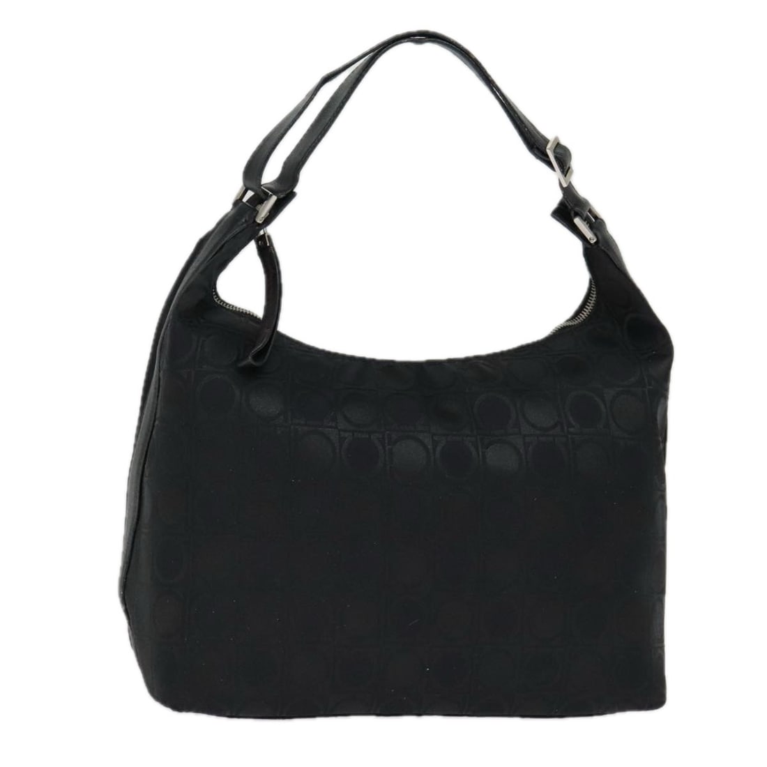 Black Nylon Gancini Shoulder Purse by Salvatore Ferragamo Italy: Black Nylon Gancini Shoulder Purse by Salvatore Ferragamo Italy This Salvatore Ferragamo Gancini shoulder bag is crafted from black nylon with silver-tone accents. Designed for women, it features an a