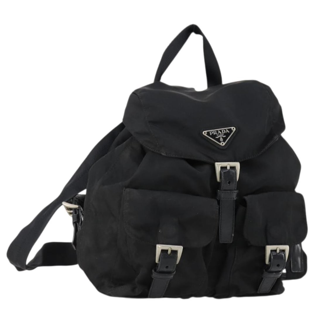 Prada nylon women s black silver backpack Italy: Prada nylon women s black silver backpack Italy This PRADA backpack is crafted from black nylon with silver-tone accents, offering a practical and stylish accessory. Designed for women, it features a 