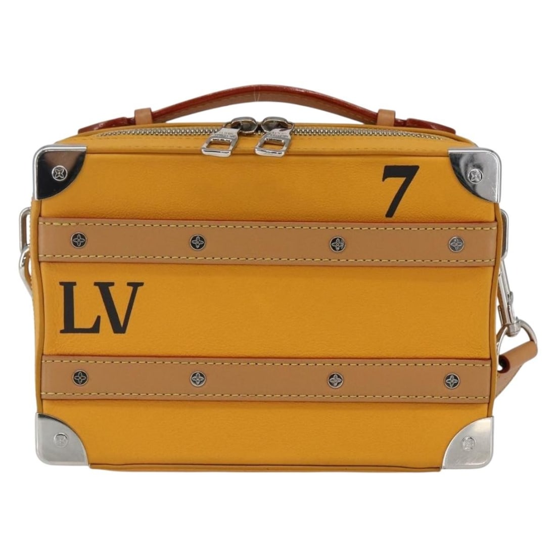 Louis Vuitton Yellow Taurillon Leather Handle Soft Trunk Crossbody Bag: Louis Vuitton Yellow Taurillon Leather Handle Soft Trunk Crossbody Bag The Louis Vuitton Handle Soft Trunk Bag is crafted from monogram Taurillon leather in a vibrant yellow hue. Designed for women, t