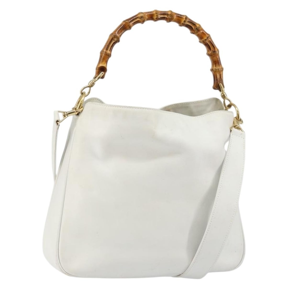 GUCCI Bamboo Leather Hand Bag White Gold 001 3754 1638 Authentic: GUCCI Bamboo Leather Hand Bag White Gold 001 3754 1638 Authentic This authentic GUCCI Bamboo Hand Bag is a stylish accessory, crafted in Italy from premium leather with a chic white and gold exterior.