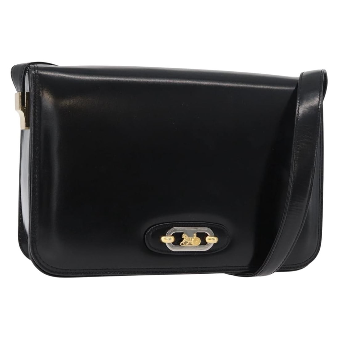 CELINE Black Leather Shoulder Bag Gold Tone Italy Women: CELINE Black Leather Shoulder Bag Gold Tone Italy Women This CELINE shoulder bag is crafted from black and gold leather and designed for women. Made in Italy, it features a classic silhouette with a s