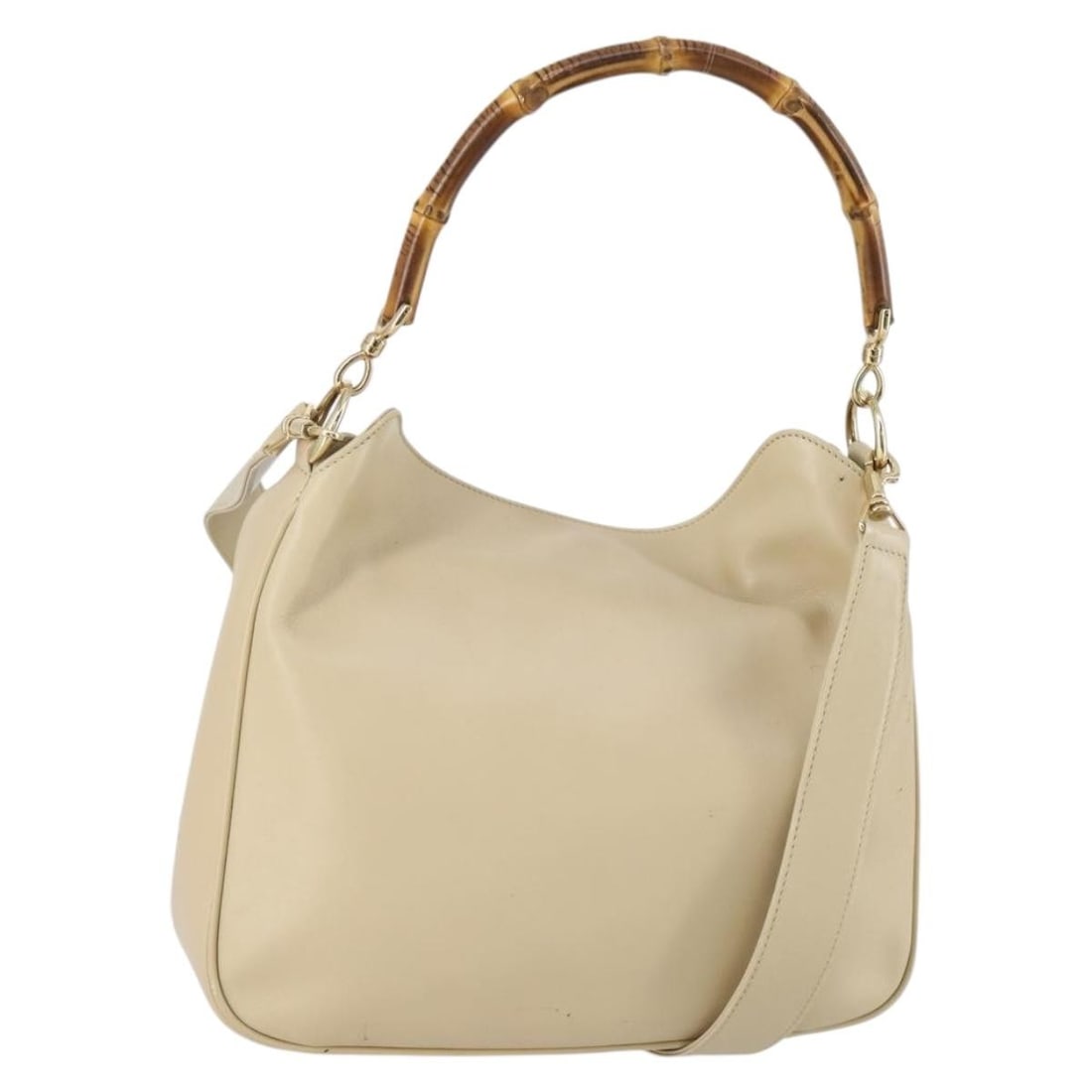 GUCCI Bamboo Hand Bag Leather Beige Gold 001 1638 Authentic: GUCCI Bamboo Hand Bag Leather Beige Gold 001 1638 Authentic This authentic Gucci Bamboo Hand Bag features a luxurious blend of beige and gold leather, exuding sophistication and style. Crafted in Ital