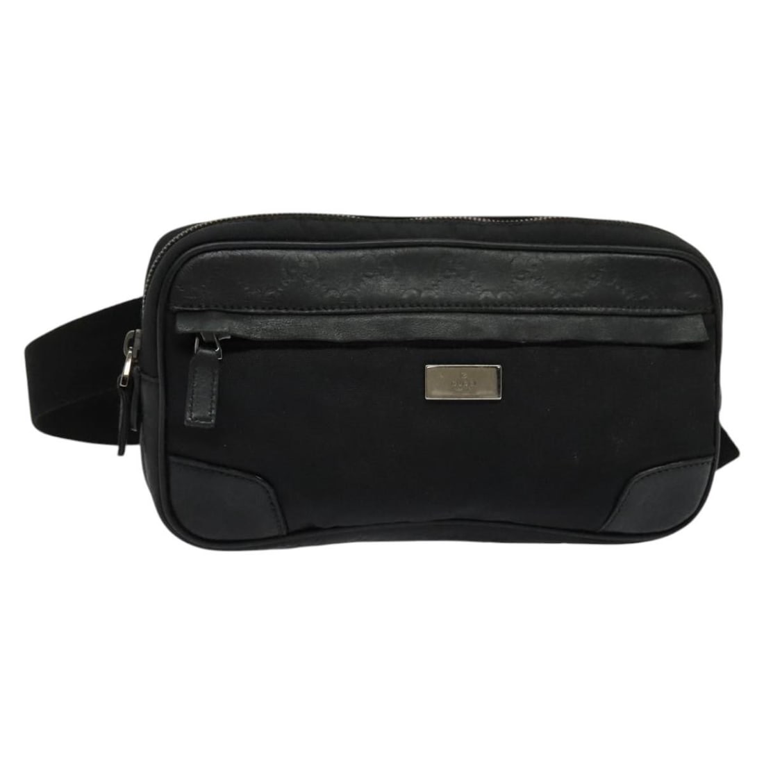 GUCCI GG Canvas Leather Waist Bag Black Silver 162417 Made in Italy: GUCCI GG Canvas Leather Waist Bag Black Silver 162417 Made in Italy This GUCCI GG Canvas Guccissima Waist Bag combines luxury and practicality with its sleek design. Crafted from a blend of premium le