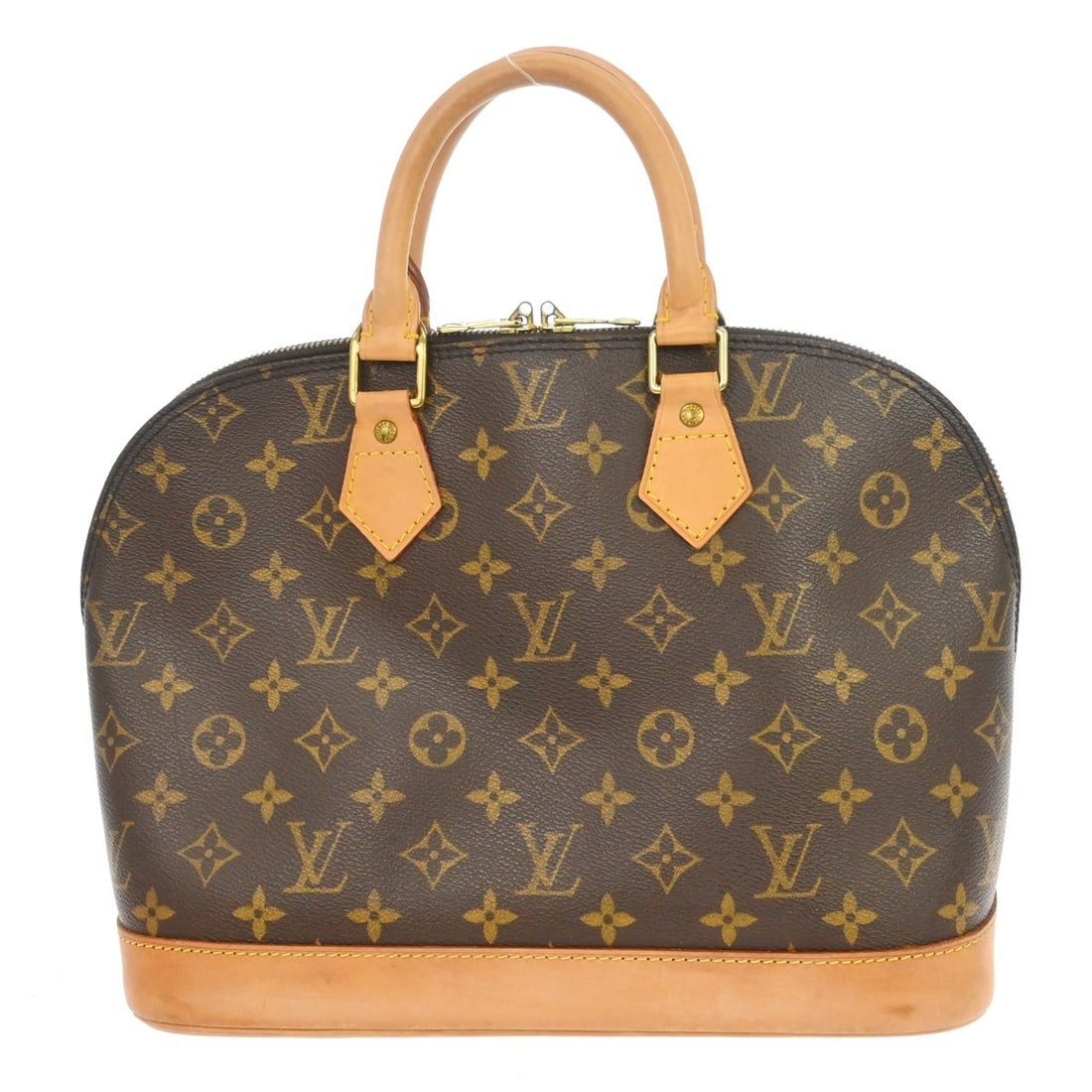 Louis Vuitton Alma Monogram Canvas Zip Handbag: Louis Vuitton Alma Monogram Canvas Zip Handbag This Louis Vuitton Alma handbag features the iconic monogram canvas with beige double handles and a zip closure. Designed in a medium size, it includes m