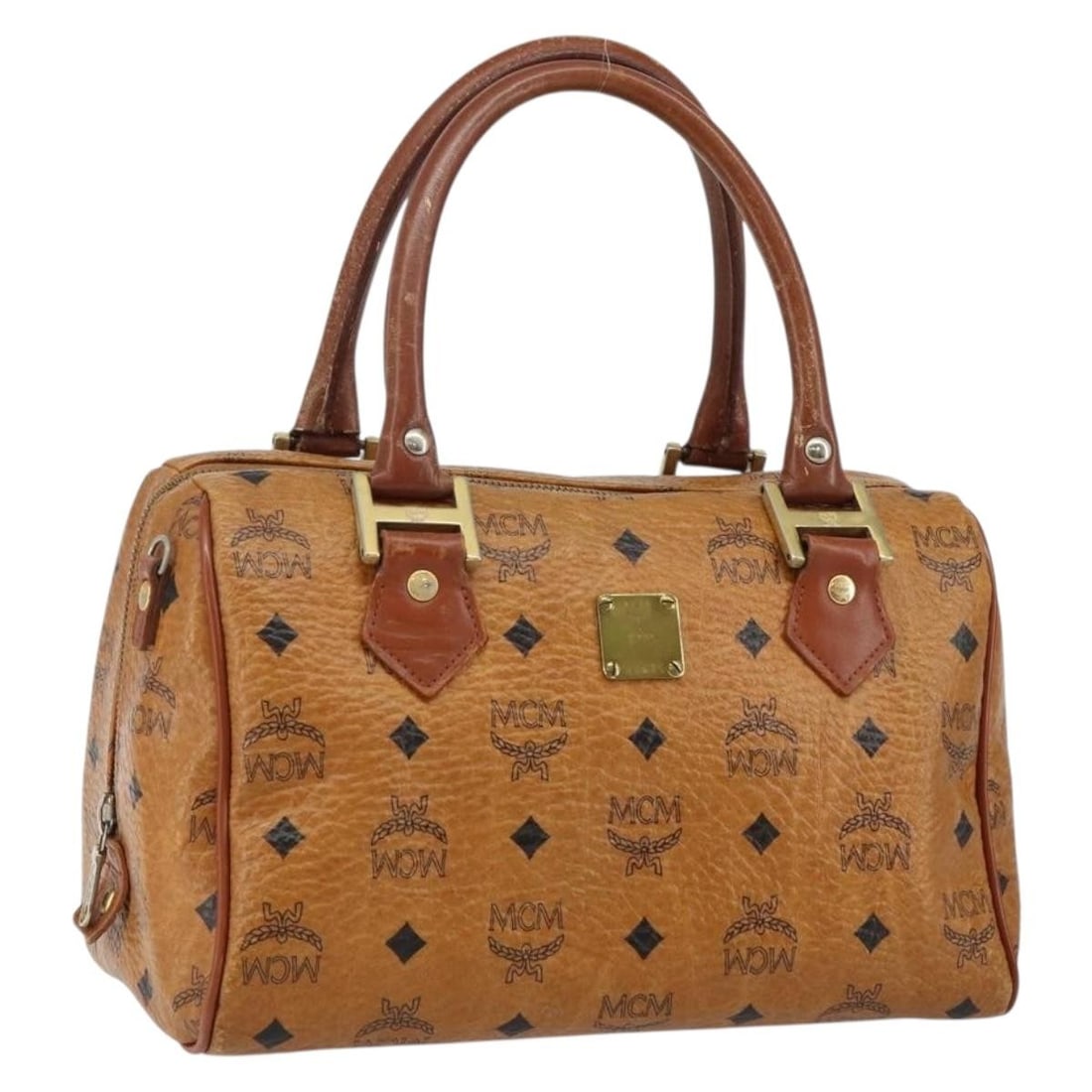 MCM Logogram Vicetos Boston Bag Brown Gold PVC Leather Auth: MCM Logogram Vicetos Boston Bag Brown Gold PVC Leather Auth Introducing the MCM Logogram Vicetos Boston Bag, a stylish and functional accessory crafted from durable PVC leather. This elegant bag featu
