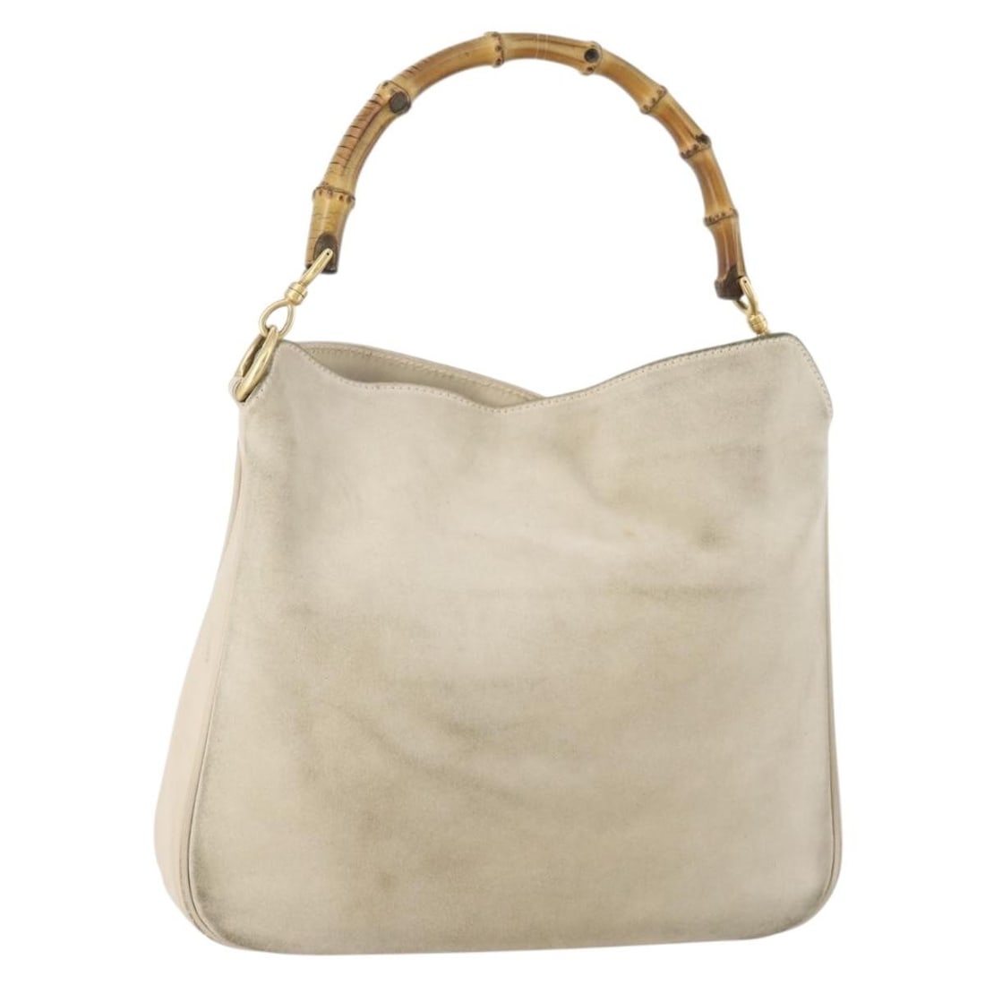 Ivory Suede Bamboo Shoulder Bag by Gucci 001 2113 Italy: Ivory Suede Bamboo Shoulder Bag by Gucci 001 2113 Italy This Gucci Bamboo Shoulder Bag features a stylish ivory and gold suede exterior and is designed specifically for women. The bag includes a bambo