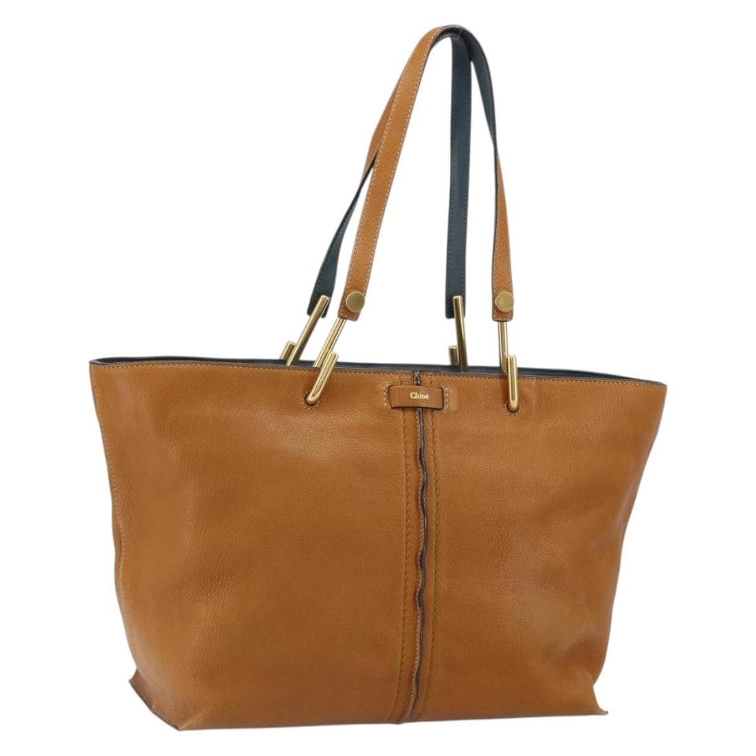 Chloe Brown Leather Kelly Tote Bag with Gold Accents Made in Italy: Chloe Brown Leather Kelly Tote Bag with Gold Accents Made in Italy This Chloe tote bag features a brown and gold leather exterior and is crafted in Italy. The bag has a spacious interior, making it su