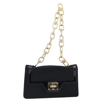 GIVENCHY Satin Black Gold Shoulder Bag MC0073 Spain: GIVENCHY Satin Black Gold Shoulder Bag MC0073 Spain This Givenchy chain shoulder bag is crafted from black satin with gold-tone accents. It features a classic shoulder bag silhouette with an approxima