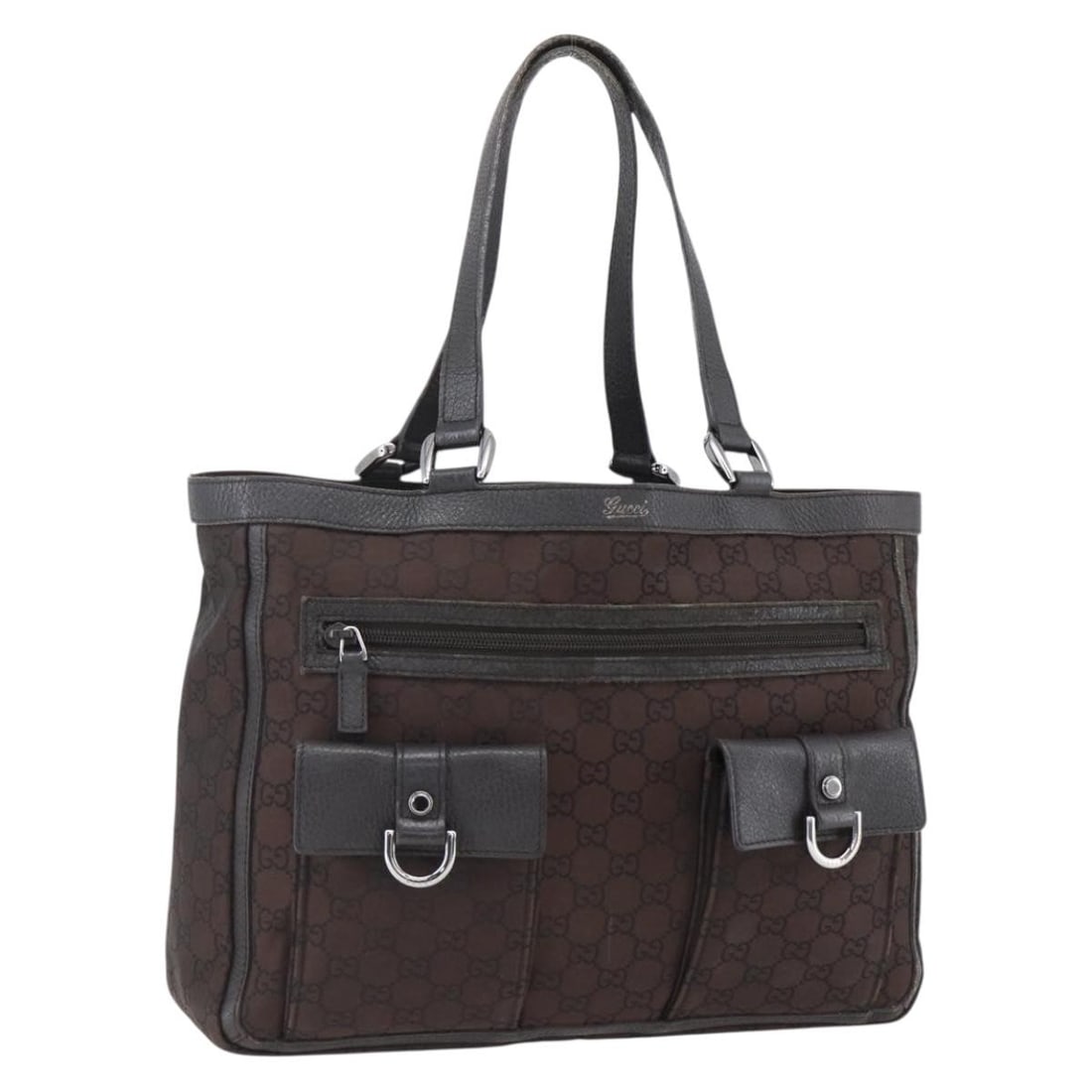 Gucci GG Canvas Brown Silver Tote Bag Model 268639 Made in Italy: Gucci GG Canvas Brown Silver Tote Bag Model 268639 Made in Italy This Gucci tote bag features the signature GG canvas in a brown and silver color scheme. It is crafted in Italy and designed for everyd