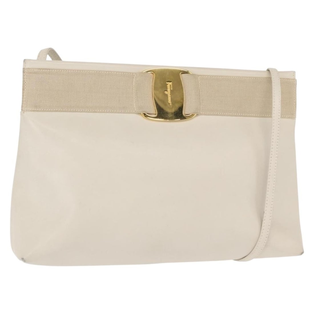 Salvatore Ferragamo Vala Leather Shoulder Bag White Gold Italy: Salvatore Ferragamo Vala Leather Shoulder Bag White Gold Italy Presenting the Salvatore Ferragamo Vala Shoulder Bag, a stylish accessory crafted from high-quality leather. This elegant bag features a 