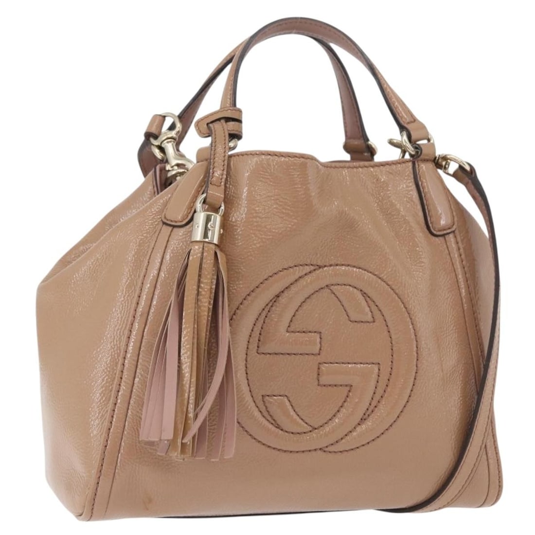 Gucci Soho leather shoulder bag beige gold 336751 with strap: Gucci Soho leather shoulder bag beige gold 336751 with strap This GUCCI Soho 2-way hand bag is crafted from beige and gold leather, offering both handheld and shoulder carry options. Designed for wome