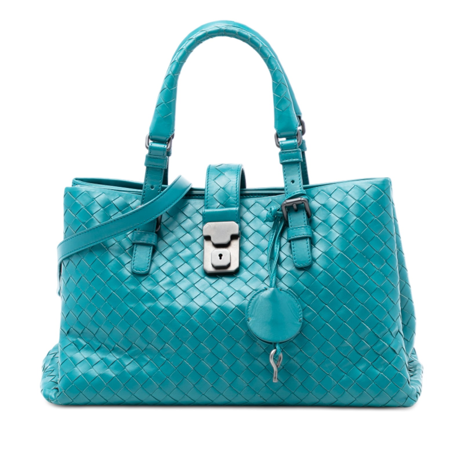 Bottega Veneta Intrecciato Nappa Leather Small Roma Satchel Blue (1 of 7)
