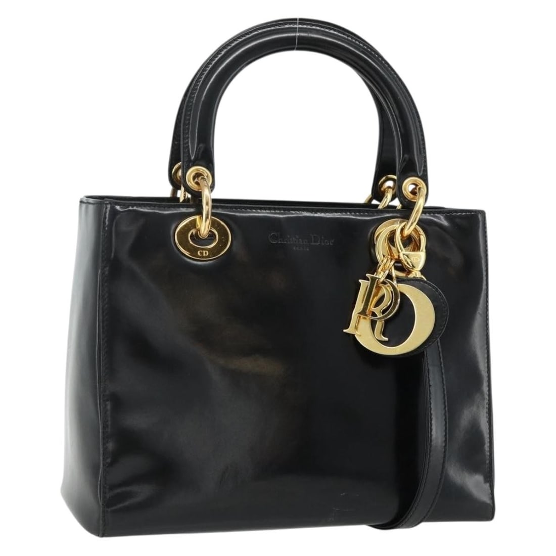 Christian Dior Lady Dior Cannage Black Gold Leather Medium Handbag 2way: Christian Dior Lady Dior Cannage Black Gold Leather Medium Handbag 2way This Christian Dior Lady Dior Cannage Medium Bag is crafted from black leather with gold accents. Designed for versatility, it c