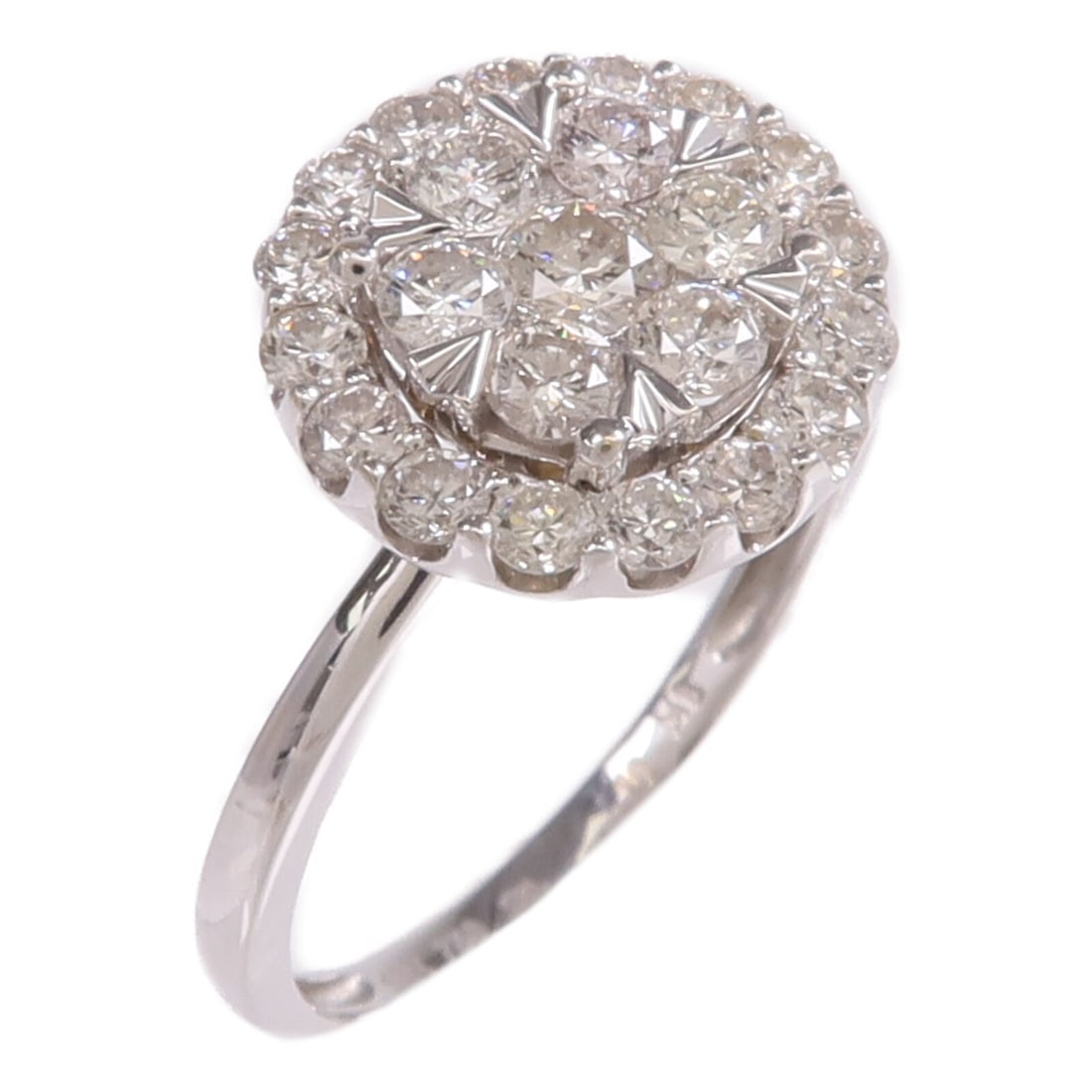 18K White Gold Diamond Ring Size 7.25 by JEWELRY: 18K White Gold Diamond Ring Size 7.25 by JEWELRY This diamond ring features a main diamond set in 18K white gold. It is designed in a regular size US 7.25 and has a clear frame color. The ring was cra