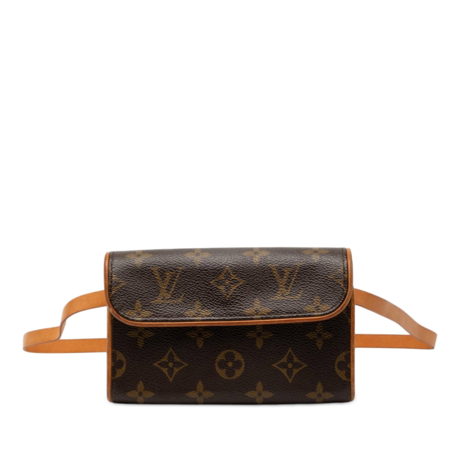 Louis Vuitton Florentine Monogram Canvas Bag with Vachetta Leather Strap: Louis Vuitton Florentine Monogram Canvas Bag with Vachetta Leather Strap The Louis Vuitton Monogram Pochette Florentine features a monogram canvas body, a flat vachetta leather strap, and a front flap