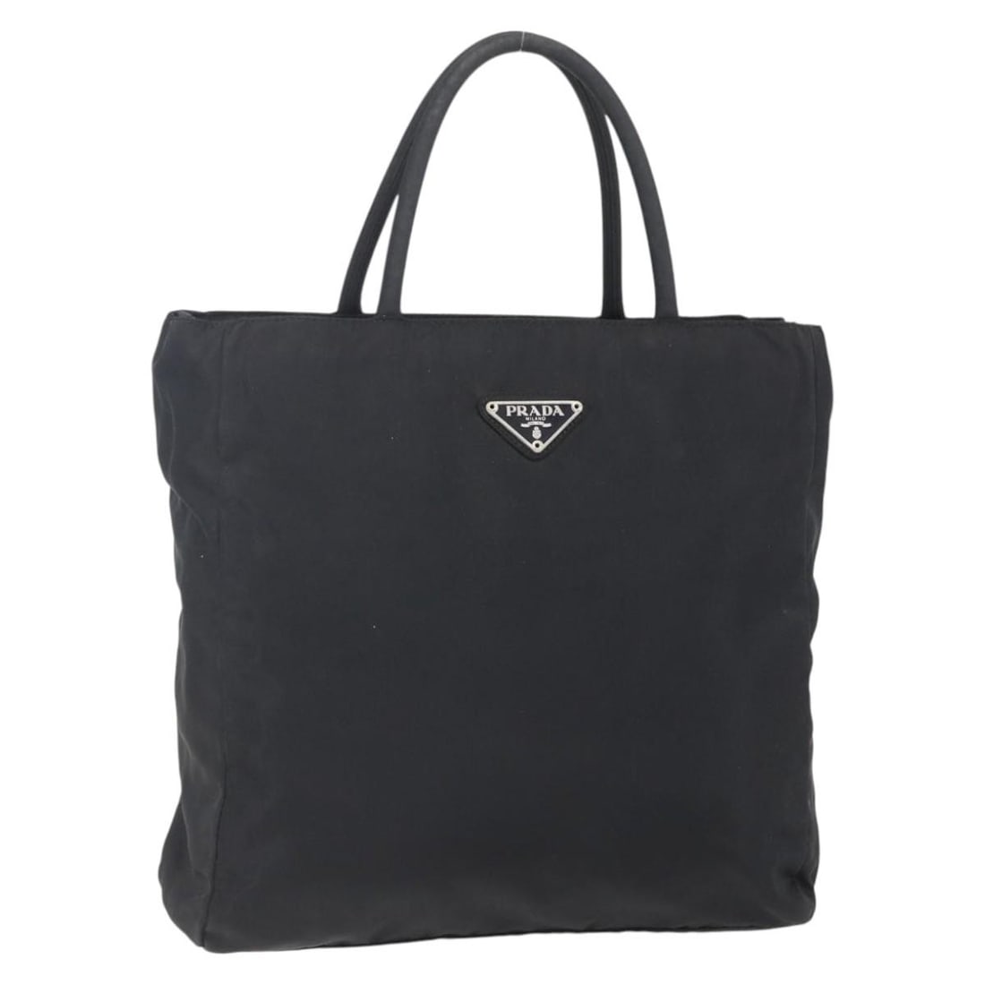 Prada Nylon Black Silver Handbag with Guarantee Card Italy: Prada Nylon Black Silver Handbag with Guarantee Card Italy This PRADA handbag is crafted from durable nylon in a black and silver color scheme. Designed for women, it features a structured silhouette 