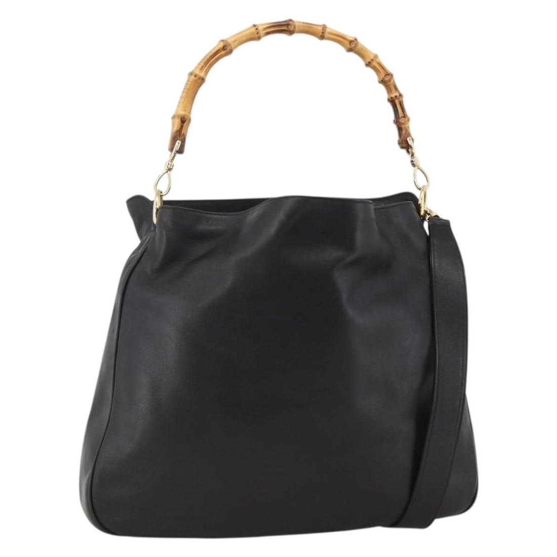 Gucci Bamboo Black Leather 2way Shoulder Bag with Gold Hardware 001 2123 1577 (1 of 18)