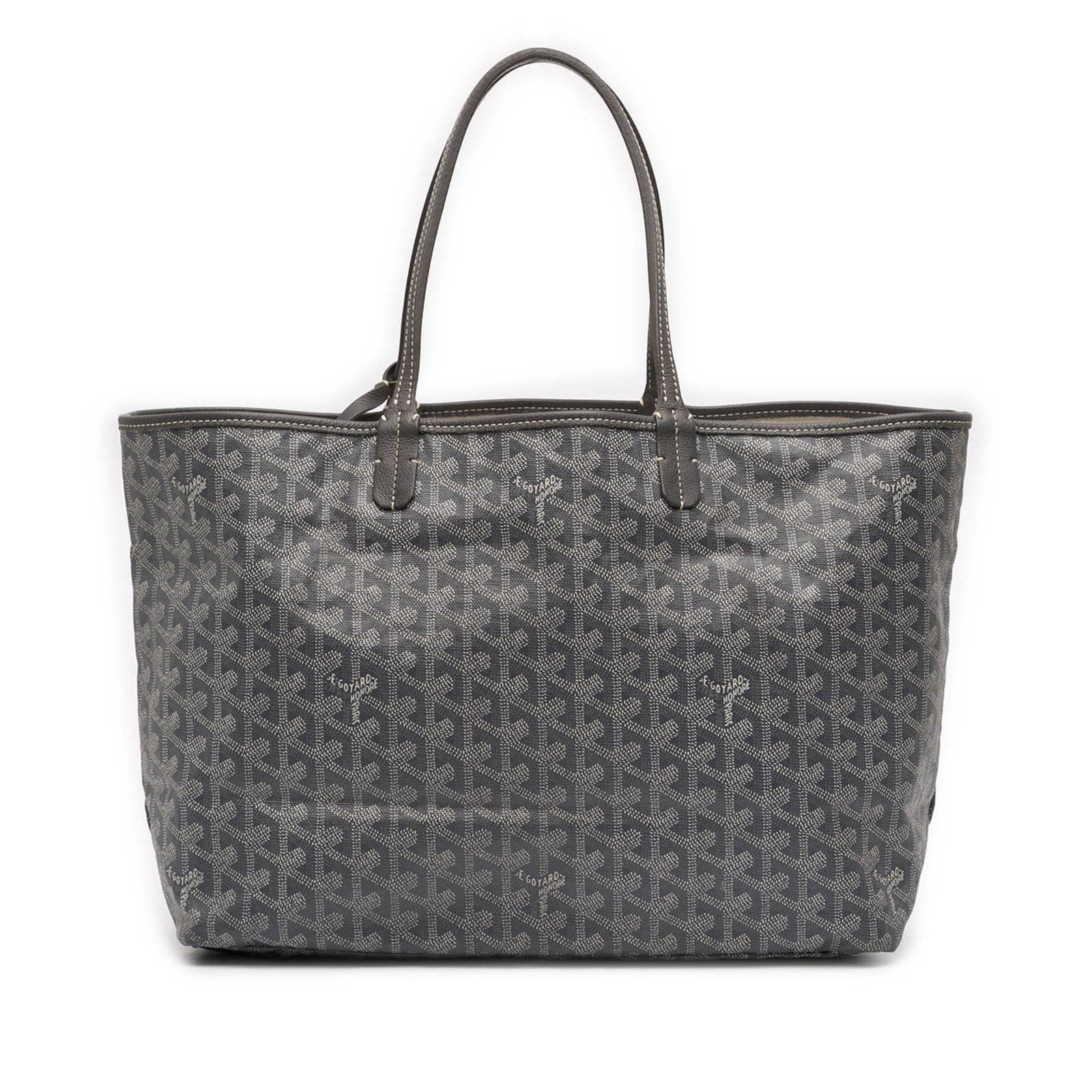 Goyard Saint Louis PM Gray Tote with Leather Trim and Pouch: Goyard Saint Louis PM Gray Tote with Leather Trim and Pouch The Saint Louis PM is a Goyard tote bag crafted in coated canvas with leather trim. It features flat leather straps, an open top design, and