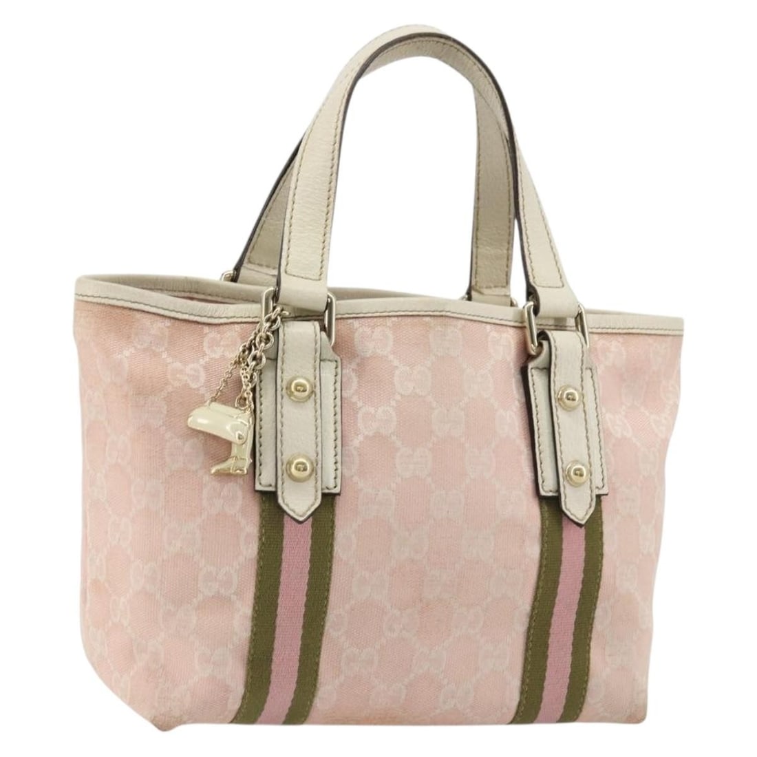Gucci Sherry Line Pink Gold GG Canvas Handbag Charm 139261: Gucci Sherry Line Pink Gold GG Canvas Handbag Charm 139261 This GUCCI GG Canvas Sherry Line handbag features a pink and gold color scheme and is crafted from signature GG canvas. Designed for women, i