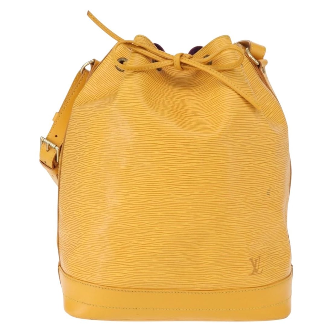 Yellow Epi Leather Noe Bag by Louis Vuitton for Women: Yellow Epi Leather Noe Bag by Louis Vuitton for Women This Louis Vuitton Noe handbag is crafted from epi leather in a striking yellow color. Designed for women, it features an adjustable shoulder stra