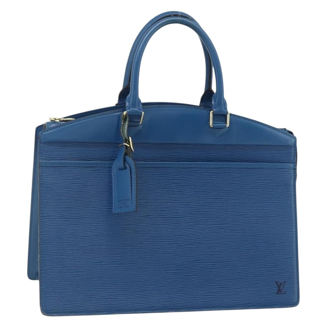 Louis Vuitton Riviera Epi Leather Blue Handbag M48185: Louis Vuitton Riviera Epi Leather Blue Handbag M48185 This Louis Vuitton Epi Riviera hand bag features a distinctive blue Epi leather exterior and includes a name tag accessory. The bag is made in Fra