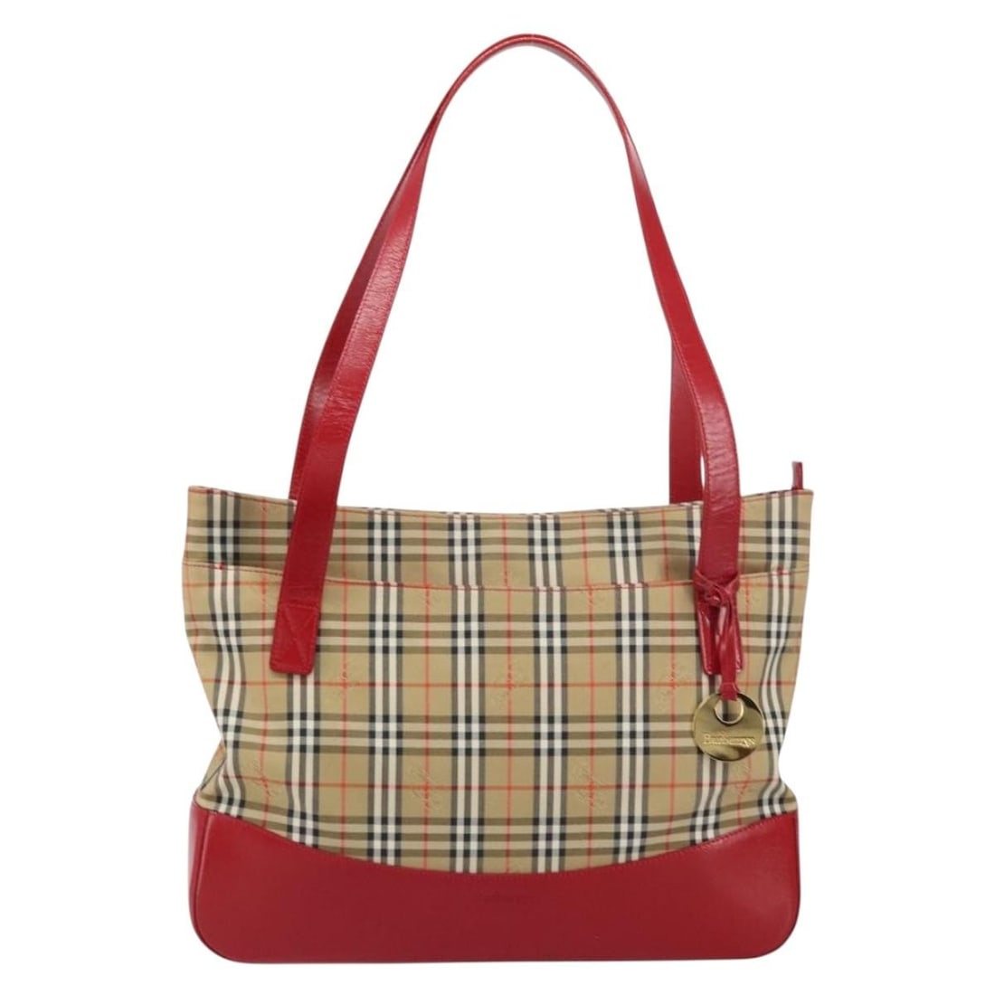 Nova Check canvas tote bag by Burberry in beige: Nova Check canvas tote bag by Burberry in beige This Burberry Nova Check handbag features the iconic beige canvas with the classic Nova Check pattern. Designed for women, it offers a spacious interior