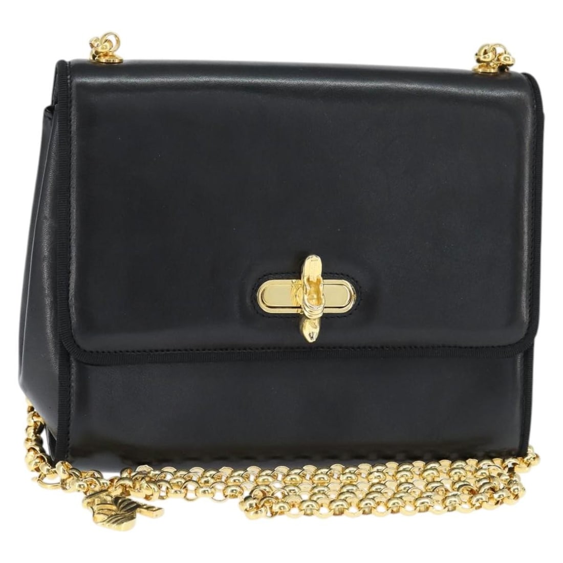 Salvatore Ferragamo Black Gold Leather Chain Shoulder Bag Italy Auth: Salvatore Ferragamo Black Gold Leather Chain Shoulder Bag Italy Auth Elevate your style with this authentic Salvatore Ferragamo Chain Shoulder Bag, crafted in luxurious black leather with elegant gold