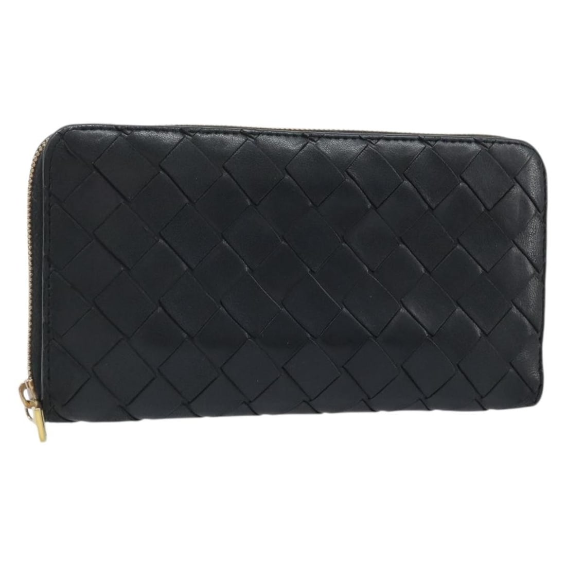 Bottega Veneta Black Gold Intrecciato Leather Long Wallet for Women: Bottega Veneta Black Gold Intrecciato Leather Long Wallet for Women This Bottega Veneta Intrecciato long wallet is crafted from black leather with gold-tone accents. Designed for women, it features th