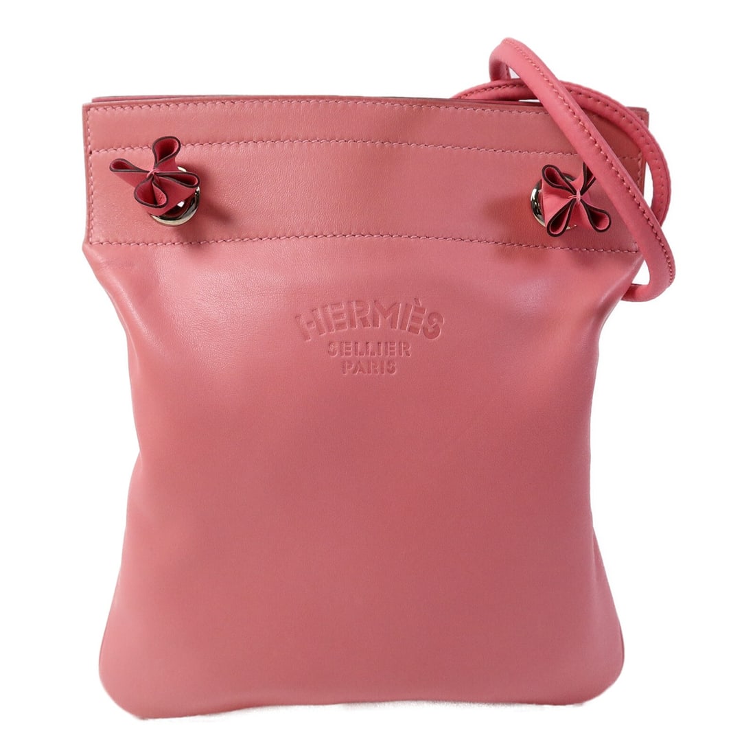 Hermes Aline Mini Pink Swift Leather Shoulder Bag PHW: Hermes Aline Mini Pink Swift Leather Shoulder Bag PHW This Hermes Aline Mini Shoulder Bag features a sleek and modern design crafted from premium calfskin leather in a vibrant pink shade. The bag offe