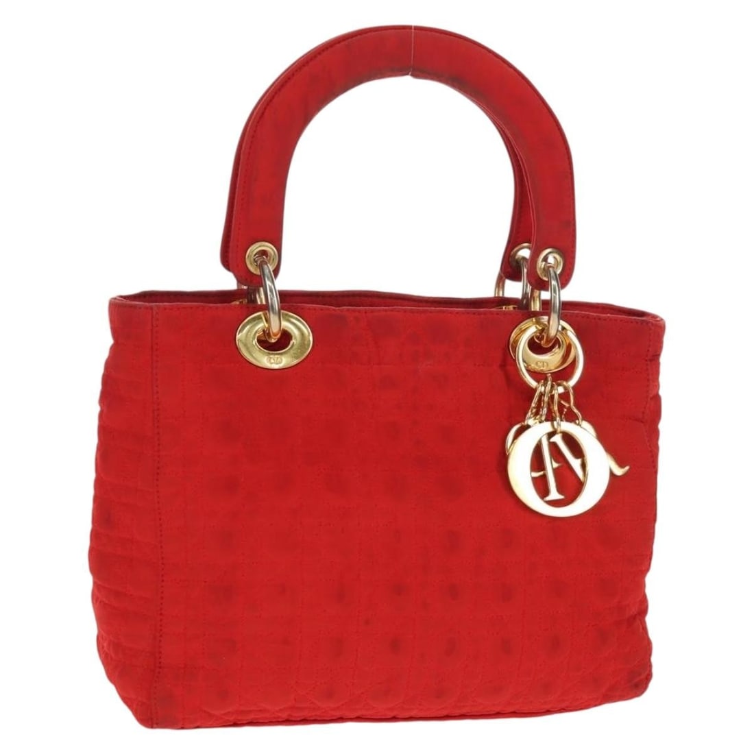 Christian Dior Red Nylon Canage Handbag with Charm: Christian Dior Red Nylon Canage Handbag with Charm This Christian Dior Canage handbag is crafted from red and gold nylon, offering a stylish and functional accessory. Made in Italy, the bag features a