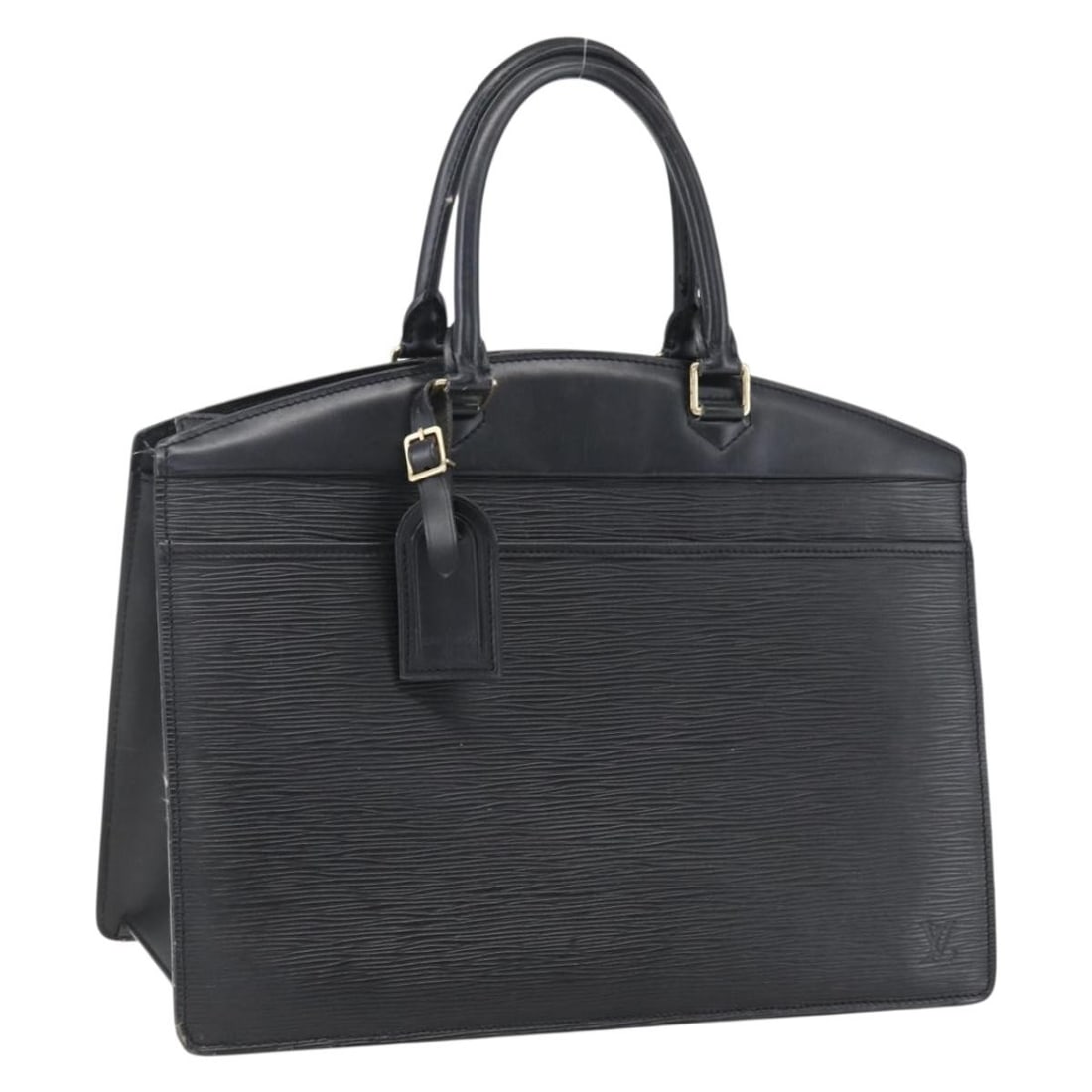 Louis Vuitton Epi Riviera Black Leather Handbag M48182 with Name Tag: Louis Vuitton Epi Riviera Black Leather Handbag M48182 with Name Tag This Louis Vuitton Epi Riviera Hand Bag in Noir (black) features durable Epi leather construction and a classic structured silhouet