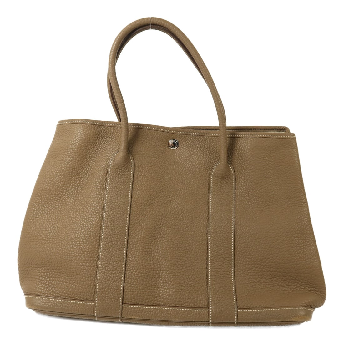 Hermes Garden Party PM Etoupe Clemence Leather Tote with Palladium Hardware: Hermes Garden Party PM Etoupe Clemence Leather Tote with Palladium Hardware This is a Hermes Garden Party PM handbag crafted from Taurillon Clemence calfskin leather in an elegant etoupe (gray) color.