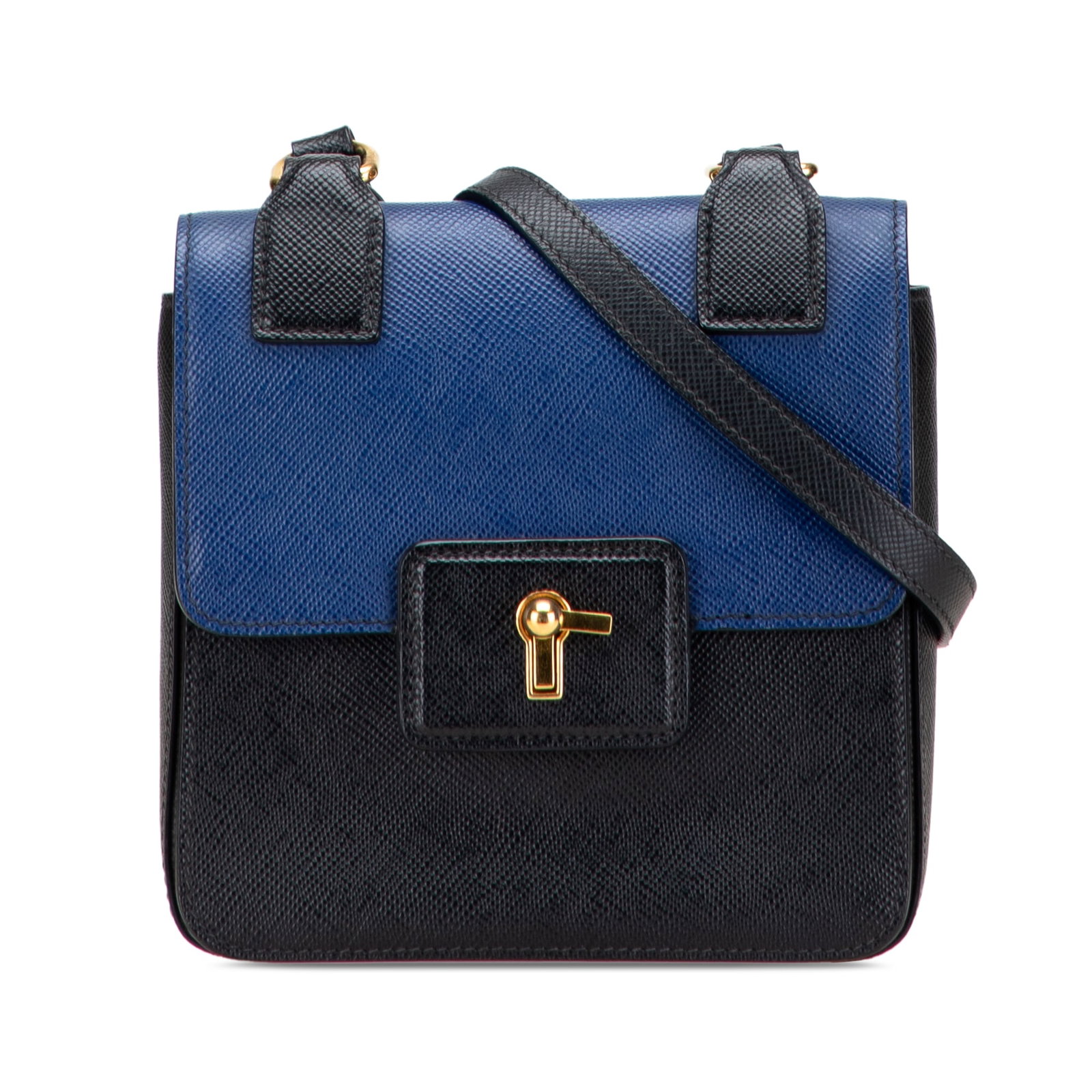 Prada Bicolor Saffiano Cuir Flap Crossbody Bag Black Italy (1 of 10)