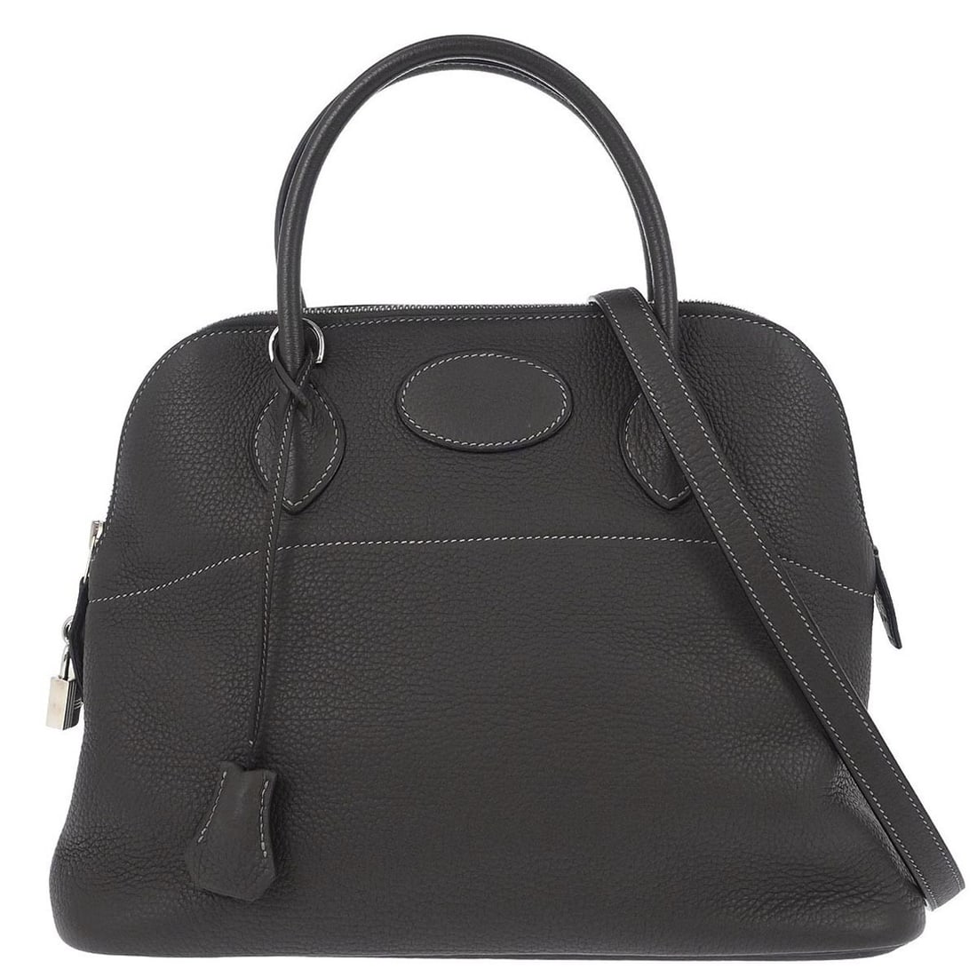 Hermes Bolide 31 Graphite Clemence Leather Satchel with Double Handles: Hermes Bolide 31 Graphite Clemence Leather Satchel with Double Handles This Hermes Bolide 31 handbag is crafted from graphite Taurillon Clemence leather and features a zip closure, double handles, and