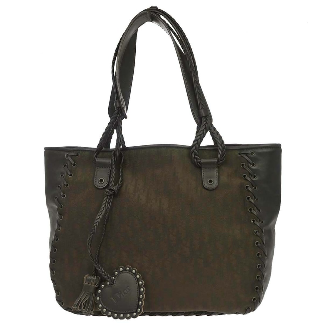 Dior Trotter Pattern Brown Nylon and Leather Medium Tote Bag 07-RU-0057: Dior Trotter Pattern Brown Nylon and Leather Medium Tote Bag 07-RU-0057 This Christian Dior Trotter Ethnic tote handbag features a brown nylon exterior accented with leather trim. Designed in a medium