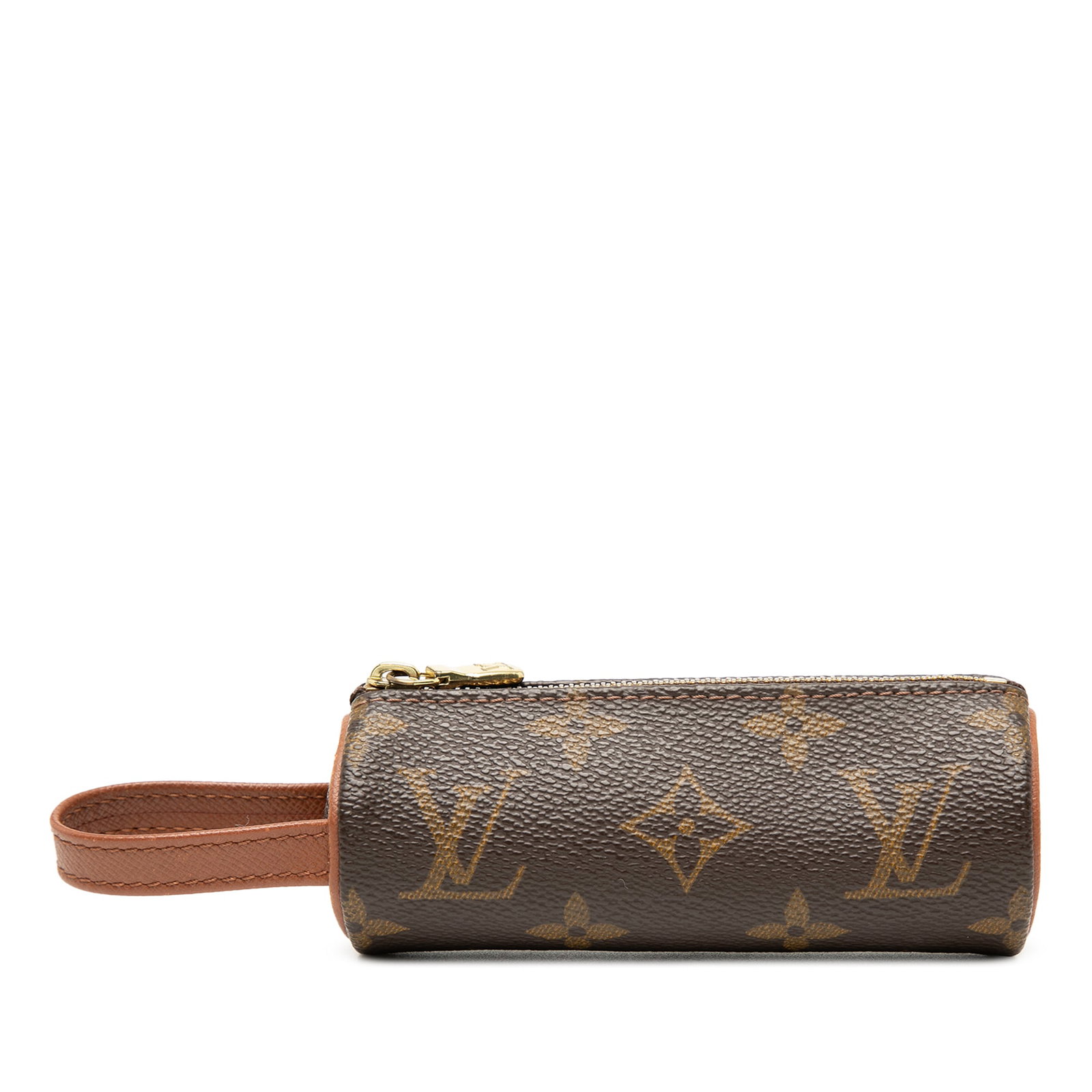 Louis Vuitton Monogram Canvas Golf Ball Holder with Leather Trim: Louis Vuitton Monogram Canvas Golf Ball Holder with Leather Trim This Louis Vuitton Monogram Etui Golf Ball Case features the brand's signature monogram canvas with leather trim, a flat leather handle