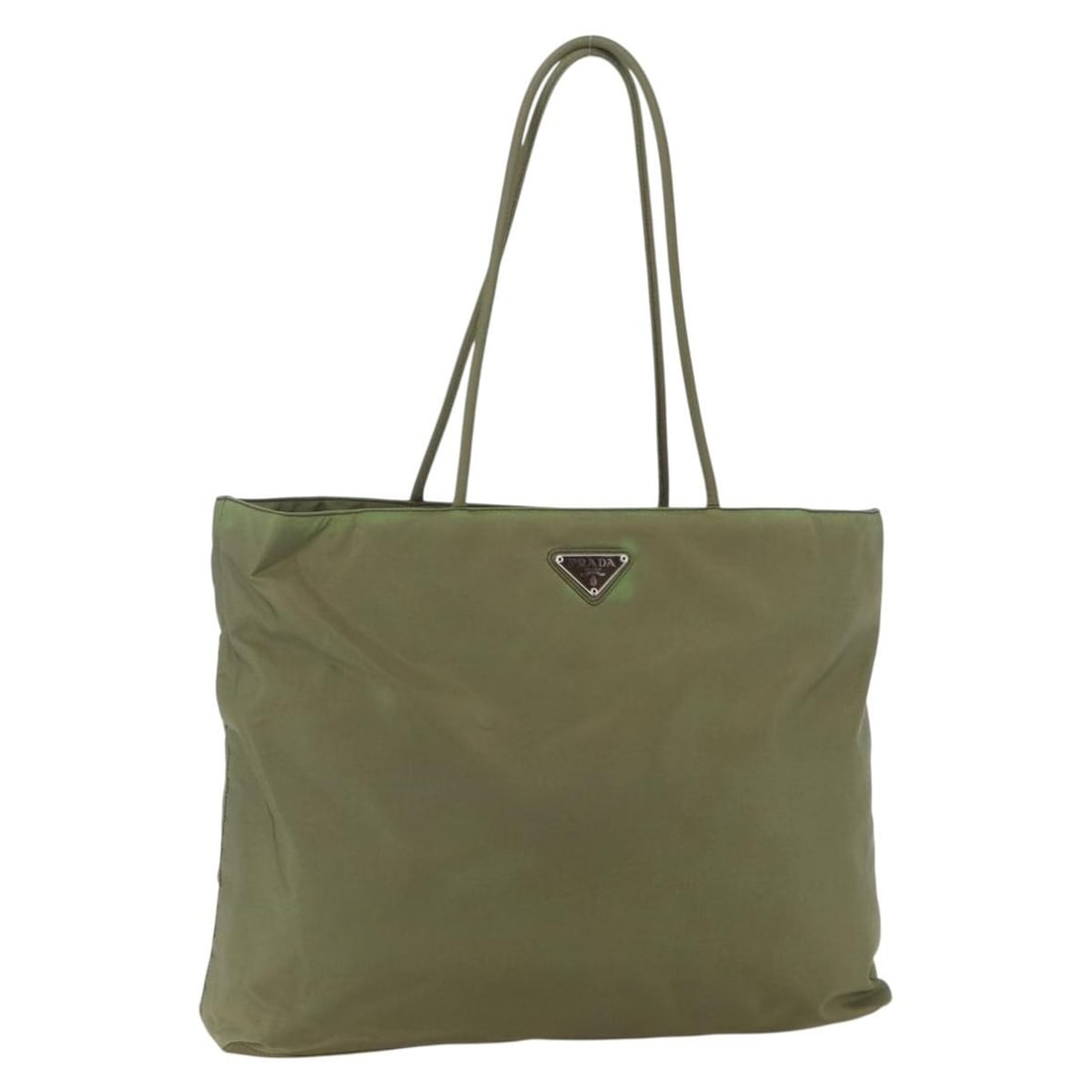 PRADA Khaki Silver Nylon Tote Bag Authentic 158527 Italy (1 of 18)