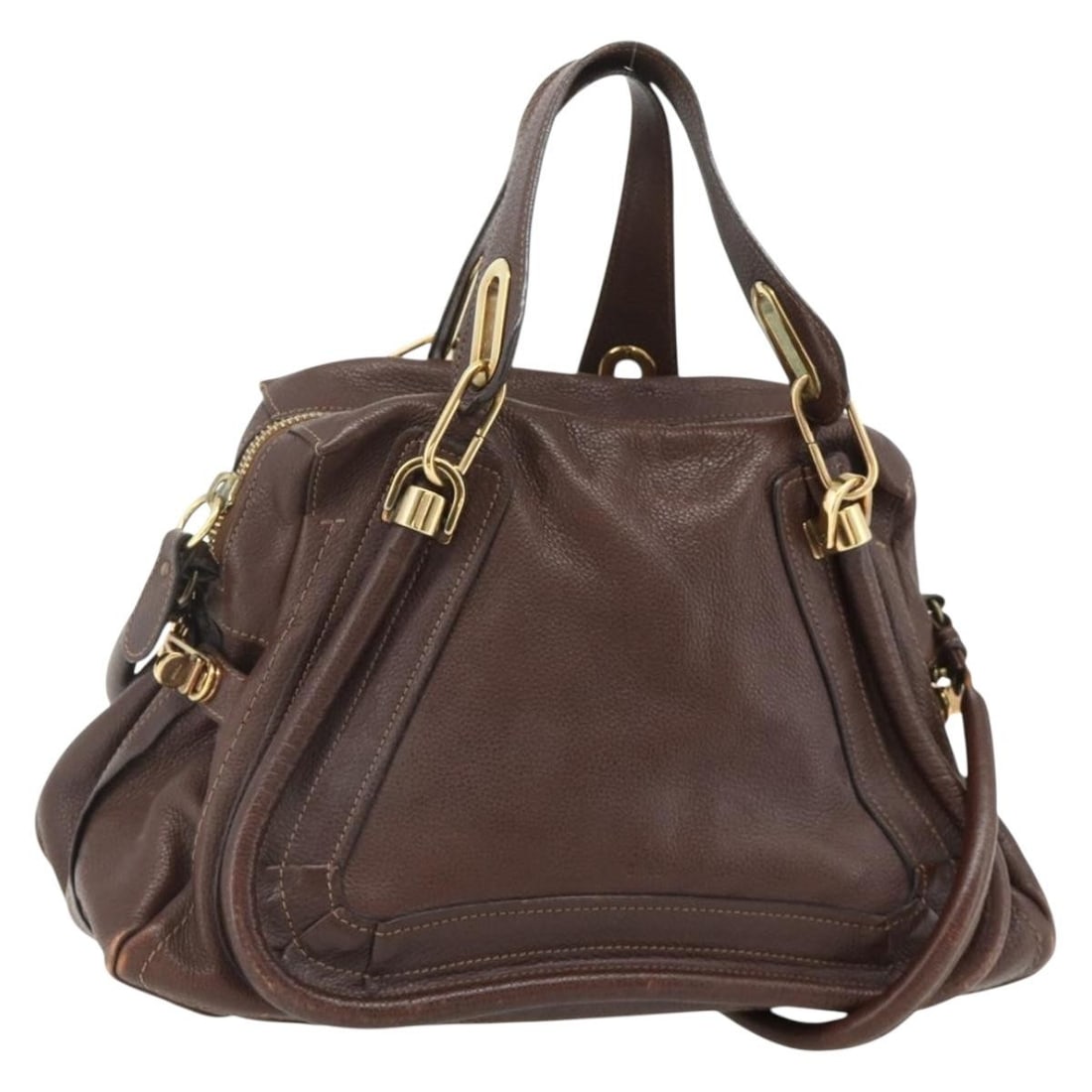 Chloe Paraty Brown Gold Leather Handbag with Shoulder Strap: Chloe Paraty Brown Gold Leather Handbag with Shoulder Strap This Chloe Paraty 2-way handbag is crafted from brown and gold leather and can be carried by hand or worn with the included shoulder strap. 